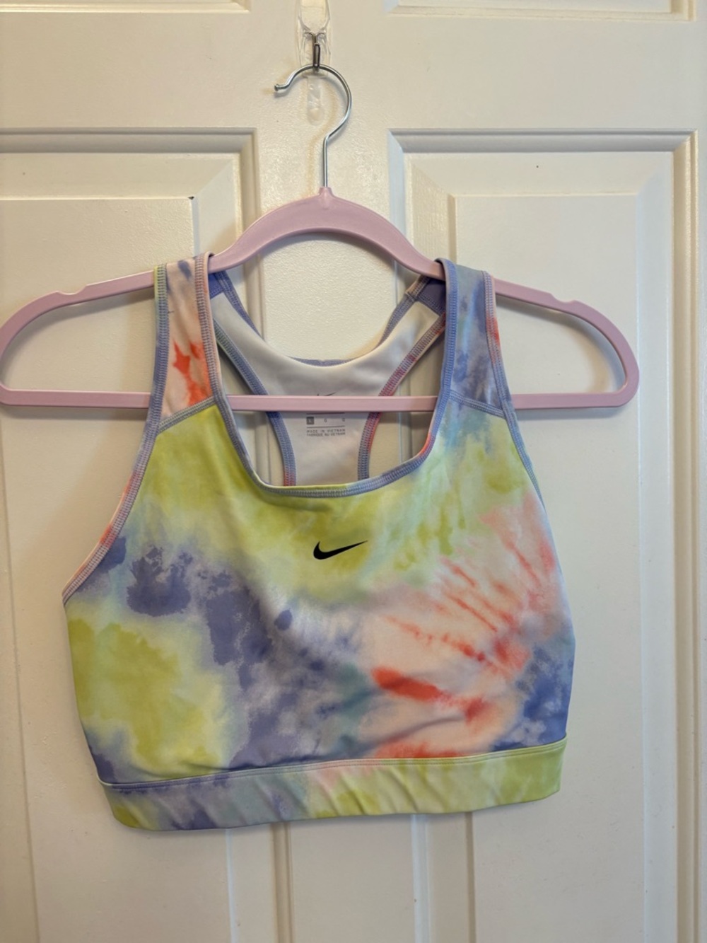Nike Pastel Tie-Dye Sports Bra in Yellow, Lavender, Blue and Coral women’s
